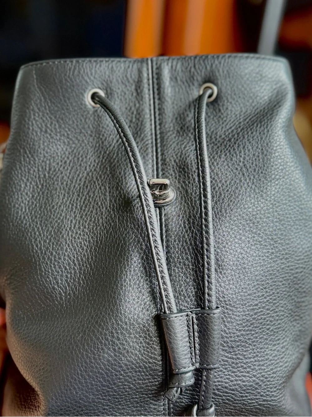 Coach Black Pebbled Leather Turnlock Drawstring Backpack –